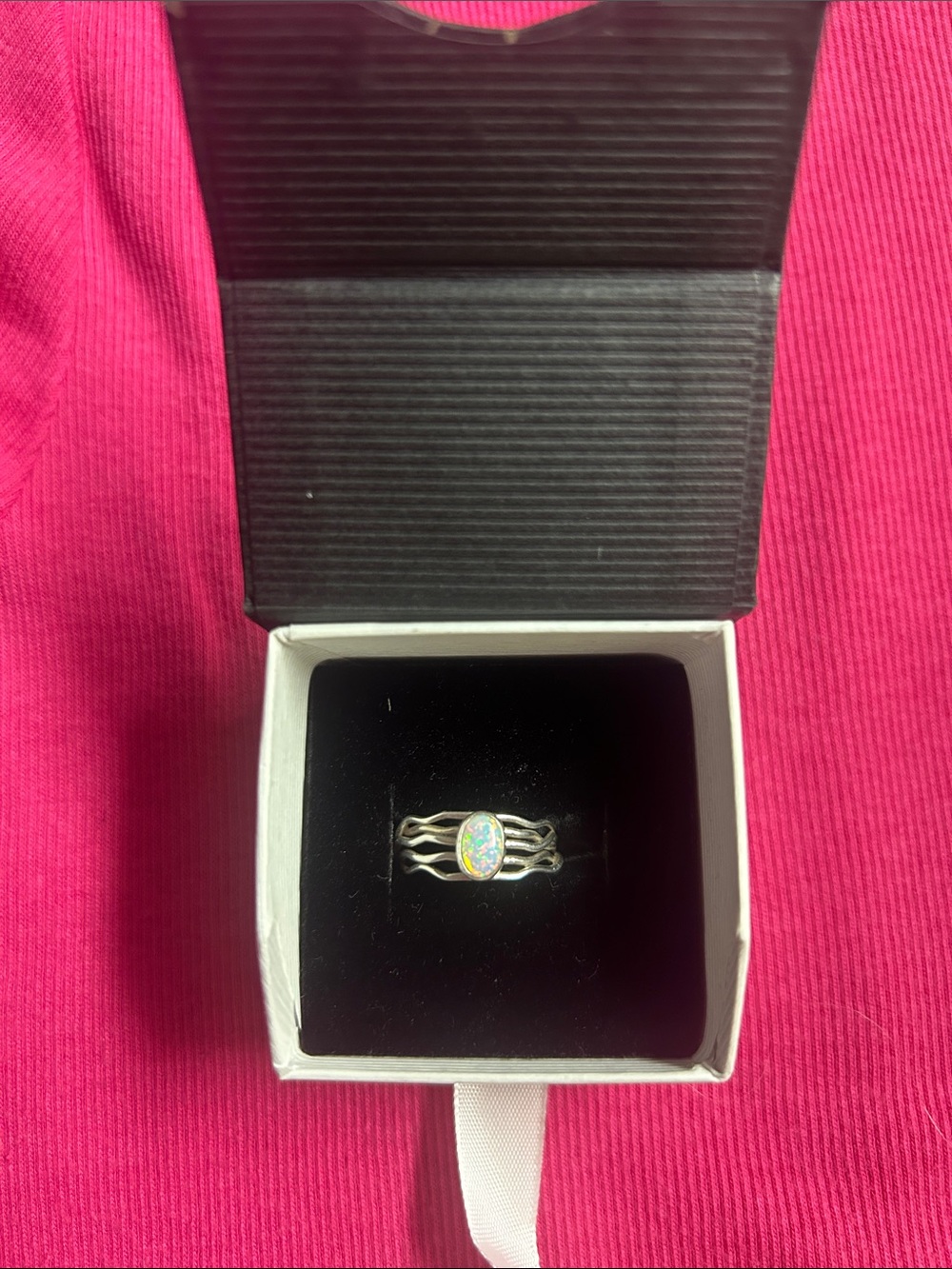 Opal Stone Twisted Band Ring - White Opal